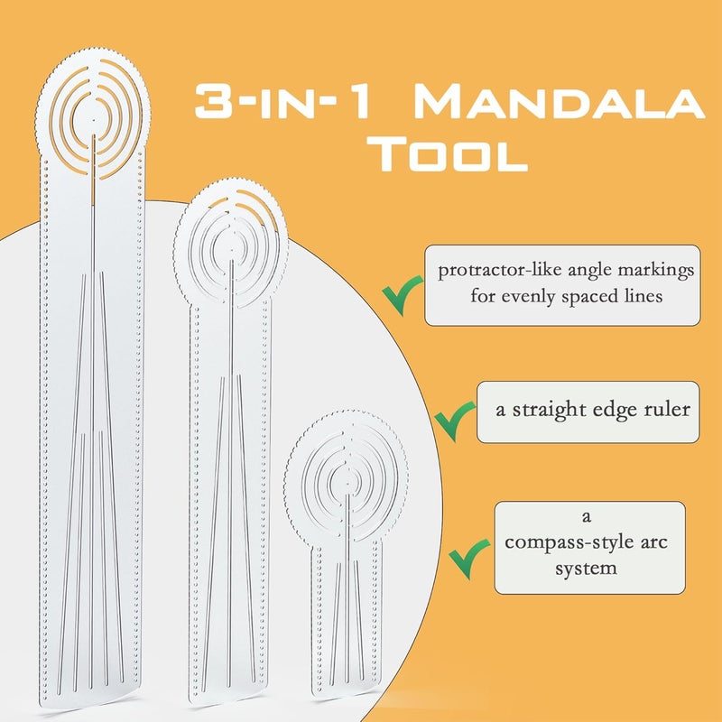 DAFENCHI 3-in-1 Mandala Ruler Tool with Holes, Mandala Dot Art Circle Maker, Compass Protractor Straight Ruler for Dot Art Geometric Mandala Pattern Design, Small Size (15cm/6") - Image 4